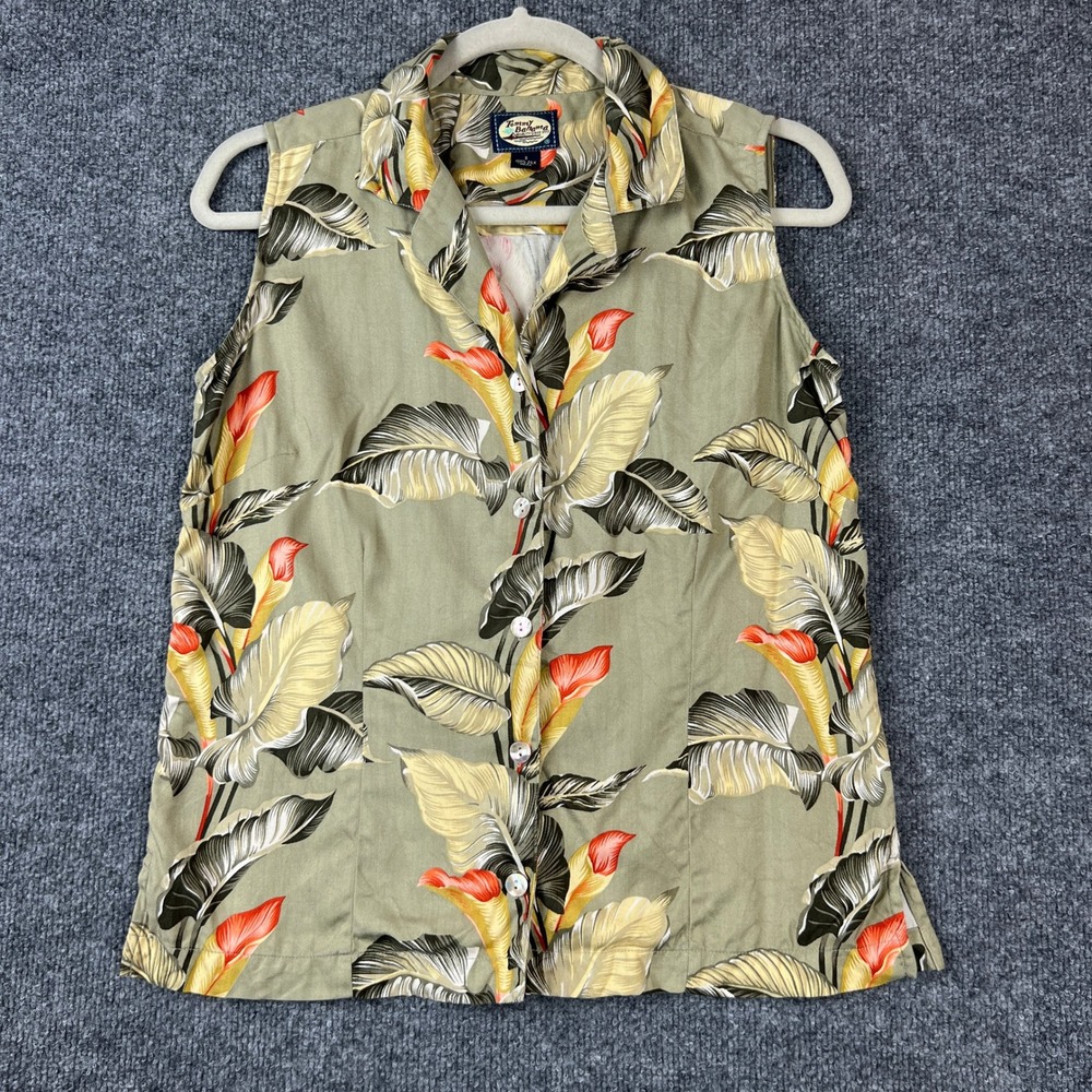 Tommy Bahama Womens Silk Sleeveless Tropical Floral Camp Shirt Sage Green Small - Picture 2 of 7